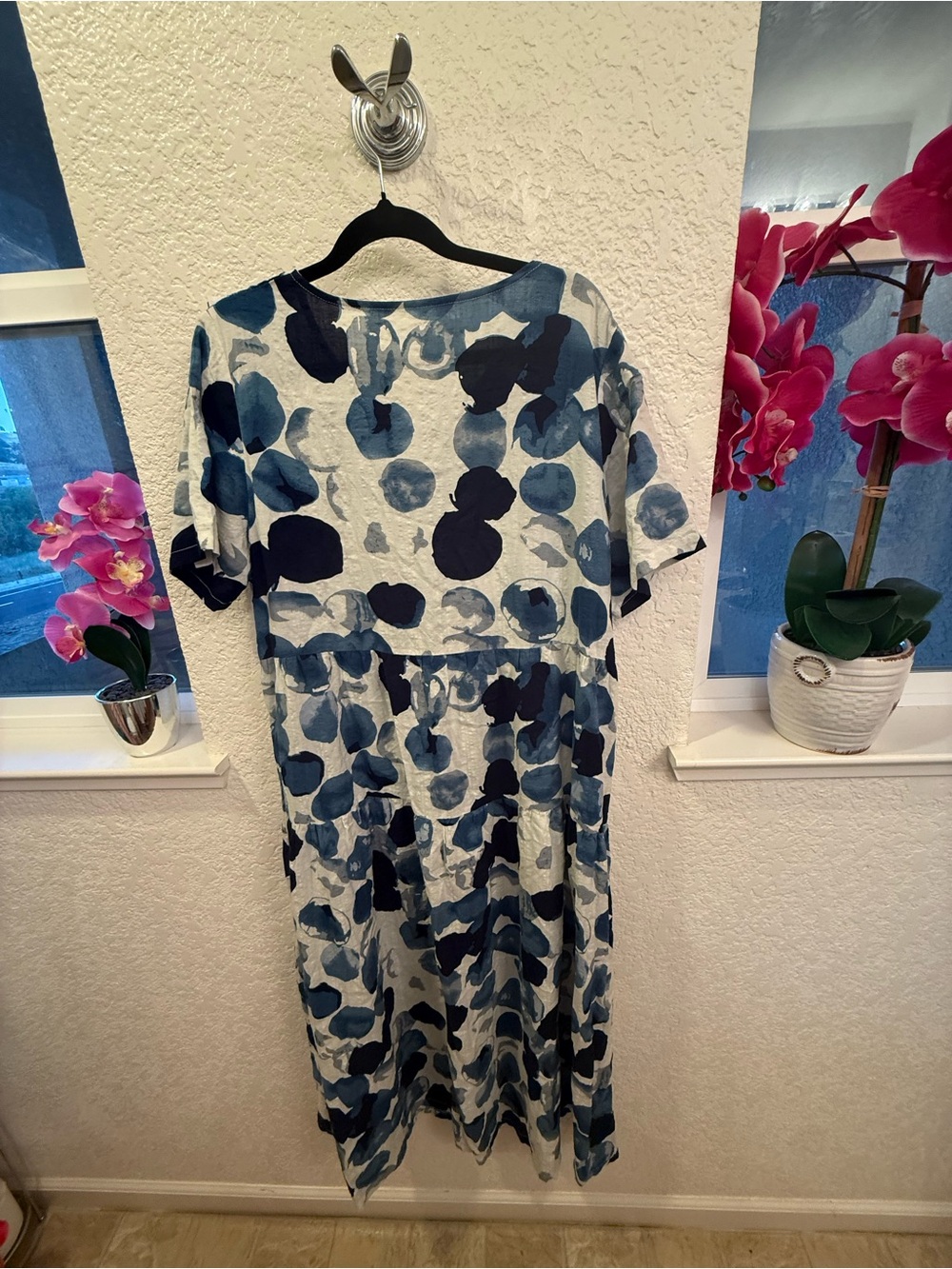 Lagenlook Inspired Blue Abstract Print Tiered Maxi Dress Cotton Blend S- Large - Picture 10 of 17